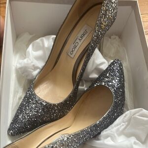 Jimmy Choo Silver Glitter Heels for Special Occasions